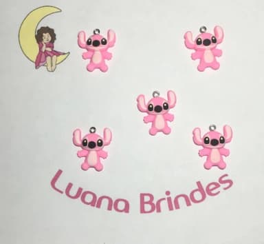 Pingente Stitch Rosa de Resina - Pct C/5 Unid