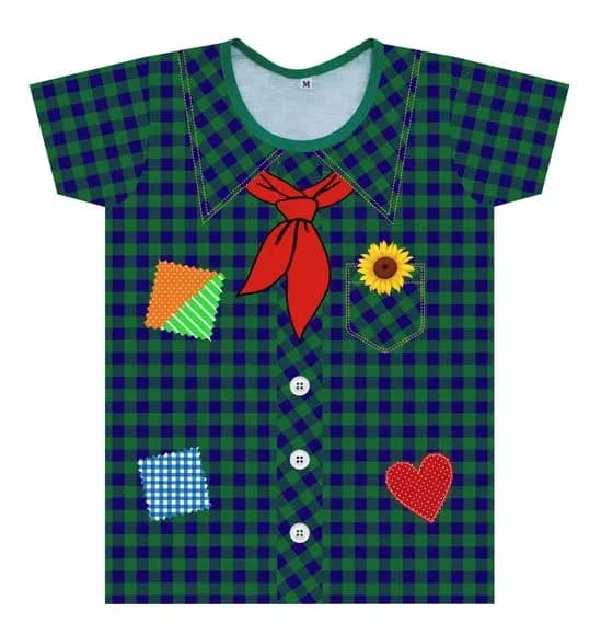 Camiseta infantil Caipira Verde Xadrez com Remendos – Festa Junina Menino