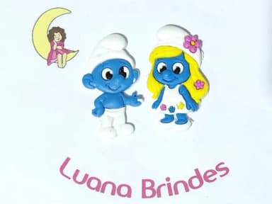 Aplique Smurf e Smurfette Emborrachado Pacote com 6 Unidades