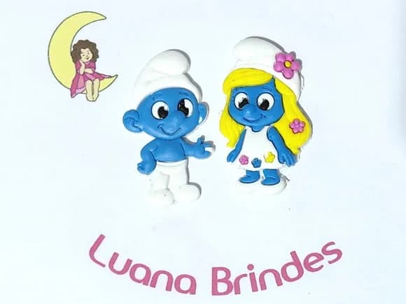 Aplique Smurf e Smurfette Emborrachado Pacote com 6 Unidades