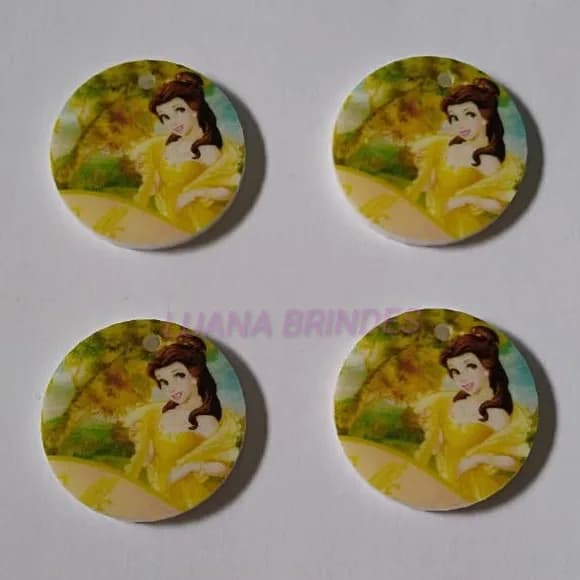 Pingente em Acrílico U.v da Princesa Bela- Pacote com 6 Unid