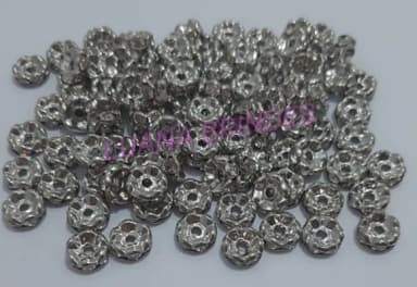 Rondela de Metal Prateado com Strass - 8mm - pct com 12 unid