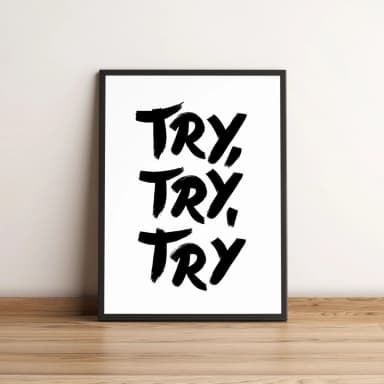 Quadro Decorativo com Palavra Try em Tipografia Preta 1685