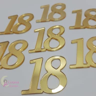 Aplique Número 18 Acrílico Espelhado Dourado Pct 10 Unidades