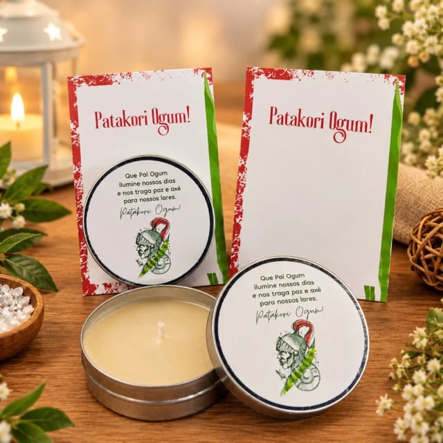 72 unidades de Vela Aromática na latinha Personalizada, Ogum - Orixás e Entidades, fazemos qualquer tema.