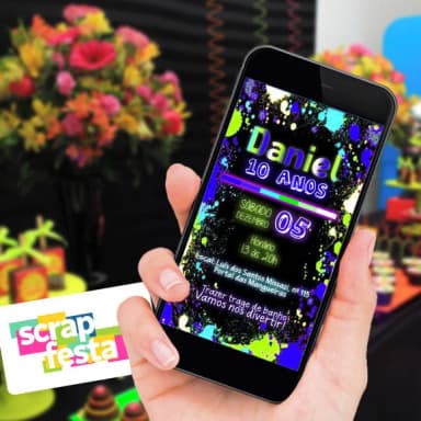 Convite Arte Digital Personalizado Festa Balada Neon Splash