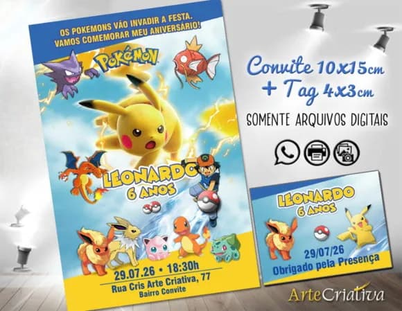 Convite Digital C/tag Pokemon