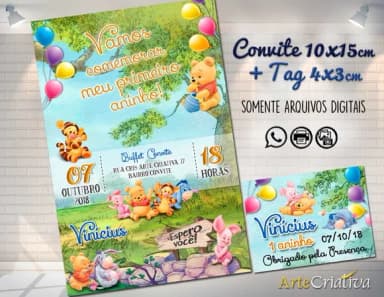 CONVITE DIGITAL C/TAG Ursinho Pooh Baby