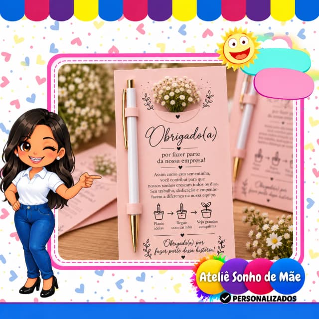 Kit Corporativo Personalizado com Caneta e Cartão de Agradecimento – Brinde para Funcionários