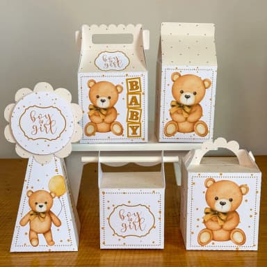 PEGUE E MONTE - Kit Festa CHA DE BEBE URSINHO NEUTRO Decoração de Festa | Lembrancinhas | Aniversário | Personalizados