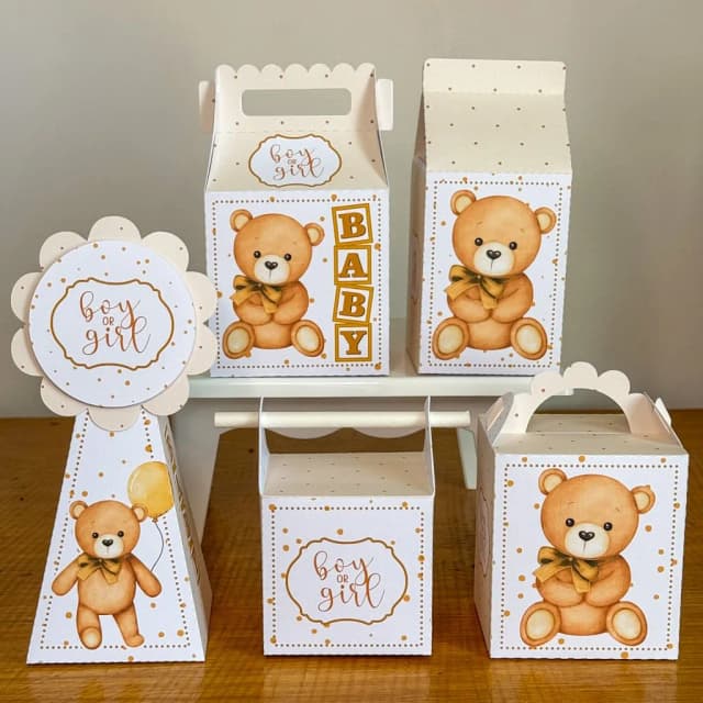 PEGUE E MONTE - Kit Festa CHA DE BEBE URSINHO NEUTRO Decoração de Festa | Lembrancinhas | Aniversário | Personalizados