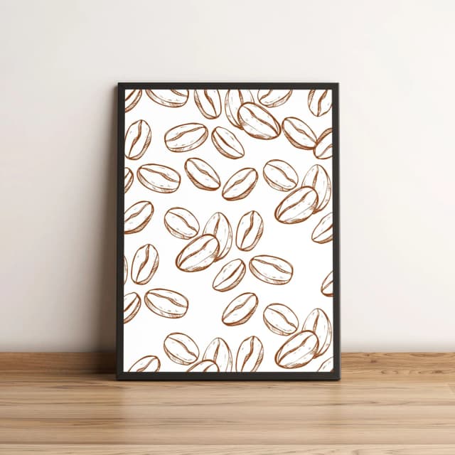 Quadro Grãos de Café Desenho Estilo Minimalista 2681