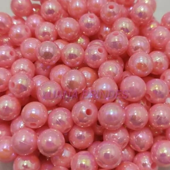 Pérola ABS Irisada Rosa - 8mm - pct c/100 unidades