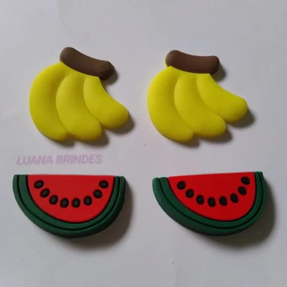 Aplique Banana e Melancia de Borracha - Pct C/8 Unid