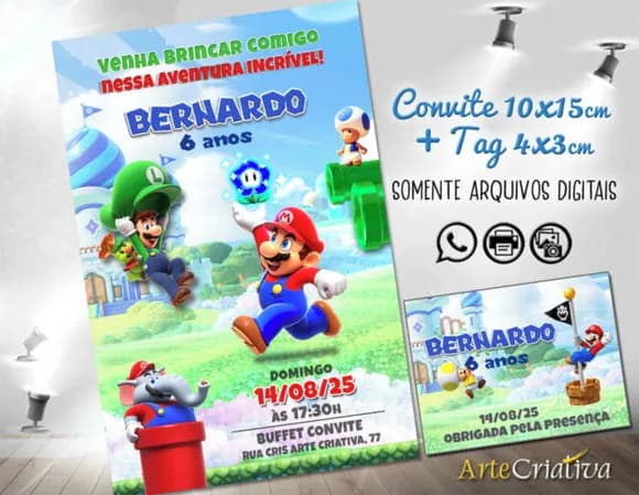Convite Digital C/tag 4 Super Mario
