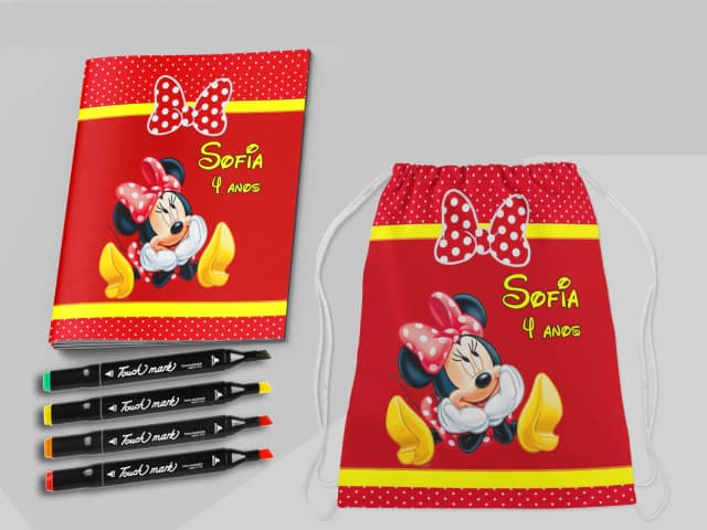 Kit Mochila e Revista de colorir com Canetinhas Minnie