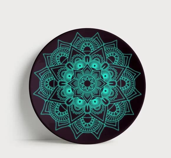 Prato Decorativo Mandala Neon Turquesa