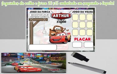 Lembrancinhas aniversario infantil Carros Disney jogo da velha e forca personalizada