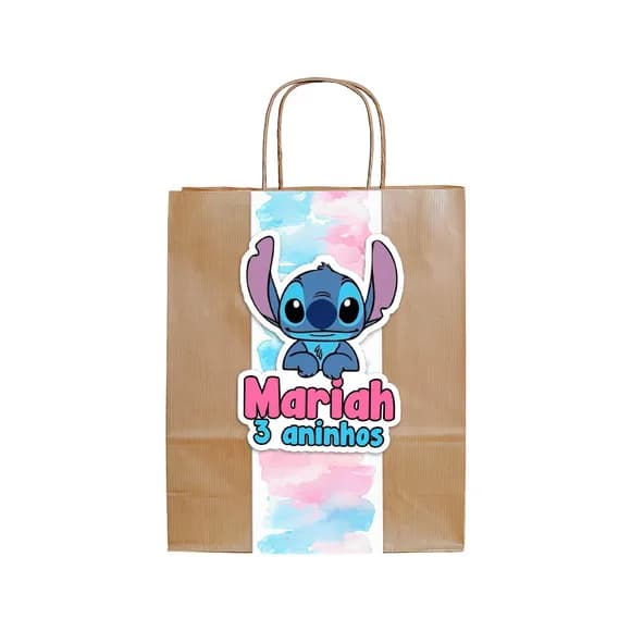 Lembrancinha Stitch e Angel Sacola Kraft com Aplique