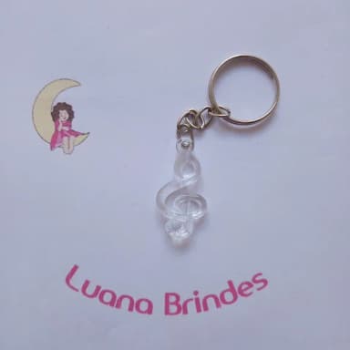 Chaveiro Nota Musical Transparente 3,5cm Pct 12 Unidade