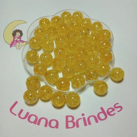 Bola Acrilica Irizada Amarela 12mm 50 Unidades