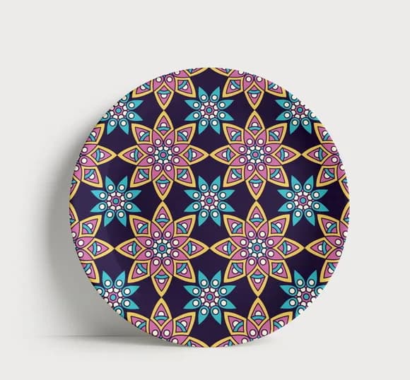 Prato Decorativo Padrão Mandalas Estilizadas 21cm Porcelana