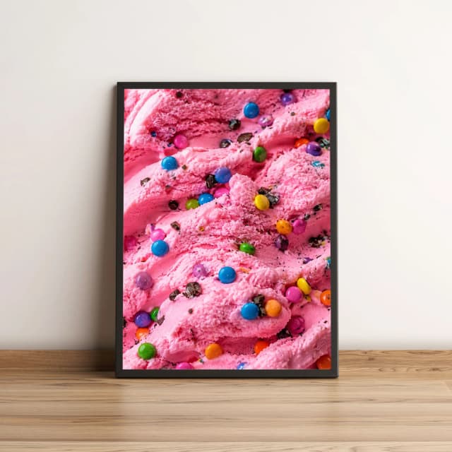 Quadro Decorativo Sorvete Rosa com Confeitos Coloridos 2968
