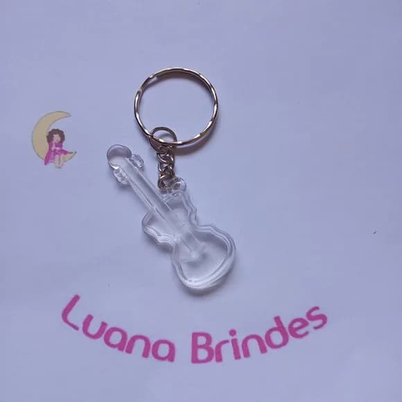 Chaveiro Guitarra Transparente de Acrilico 5cm Pct 9 Unidade