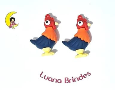 Pingente Galo Hei Hei 3d Emborrachado Pacote com 2 Unidade