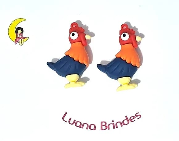 Pingente Galo Hei Hei 3d Emborrachado Pacote com 2 Unidade