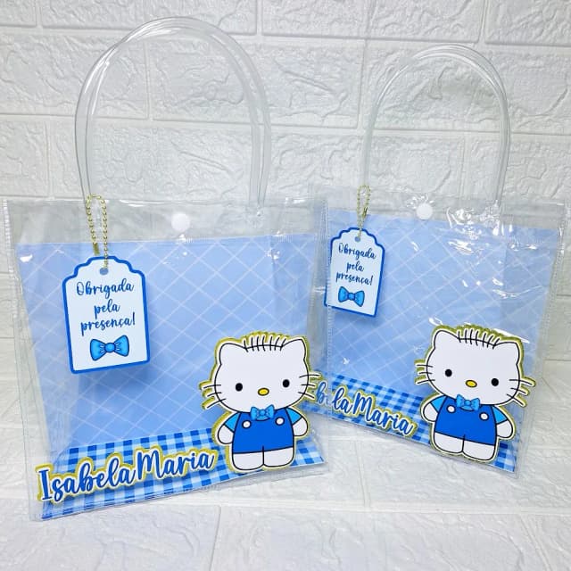 Sacola Pvc Transparente - Hello kitty menino