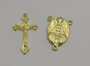 Kit Terço Crucifixo e Aparecida Dourado 4cm 3 Kits