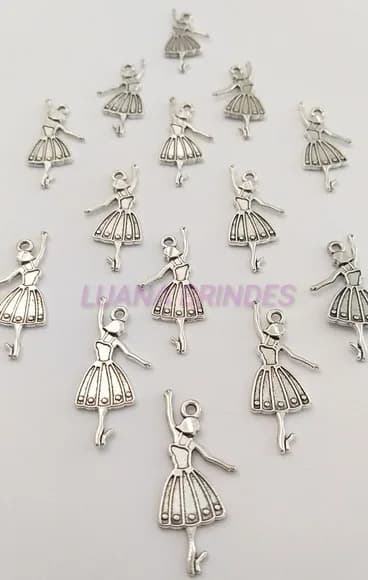Pingente Bailarina de Metal em Prata - Pct c/ 10 Unid