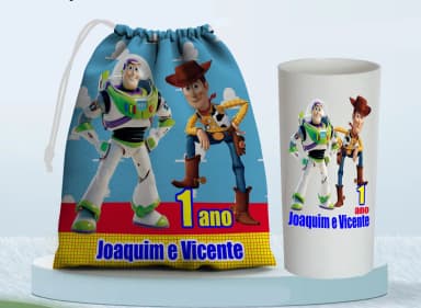Kit Saquinho Surpresa e Copo Long Drink Personalizado Toy Story