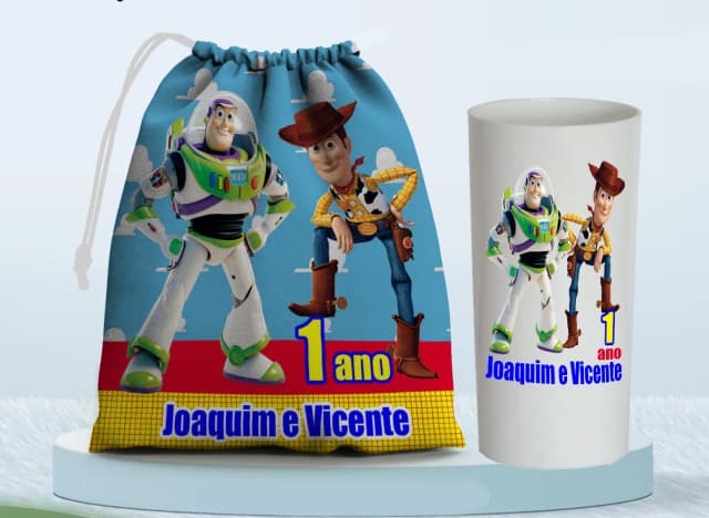 Kit Saquinho Surpresa e Copo Long Drink Personalizado Toy Story