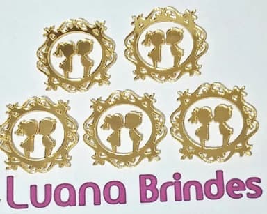 Moldura Noivos Acrílico Espelhado Dourado 3cm Pct C/5 Peças