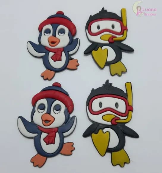 Apliques Pinguins de Borracha - pct com 6 unidades