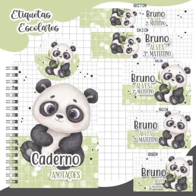 Caderno + Etiquetas + Tag Personalizada + Lápis ( Panda )