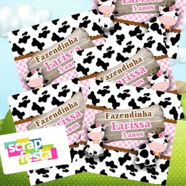 Adesivo Personalizado Quadrado 12x12 Festa Fazendinha Rosa