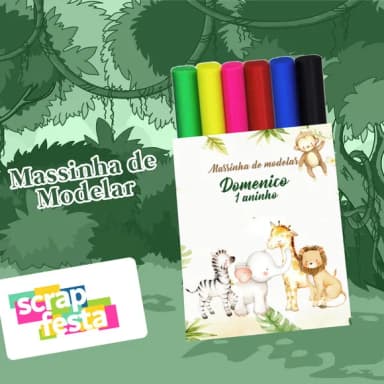 Massinha de Modelar Personalizado Festa Safari Aquarela
