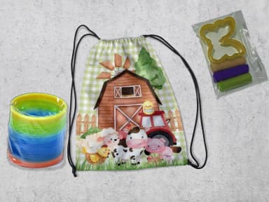 Kit Mochilinha + Mini Massinha de modelar e mola Maluca Fazendinha