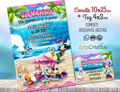 Convite Digital C/tag Minnie Praia 3
