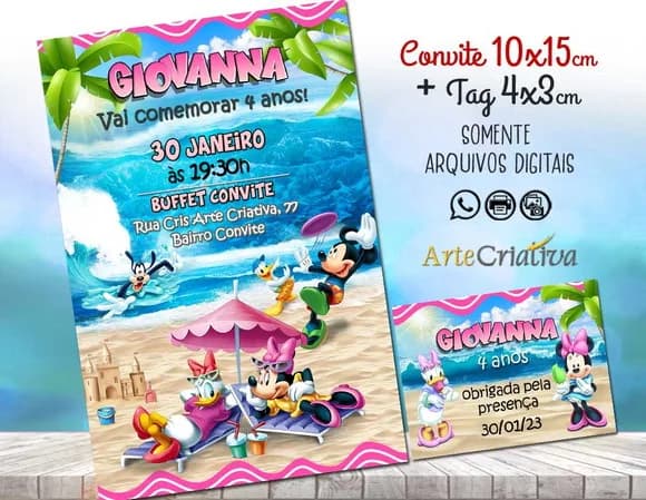 Convite Digital C/tag Minnie Praia 3