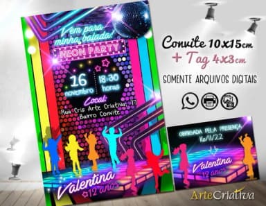 Convite Digital C/tag Baladinha Neon Party