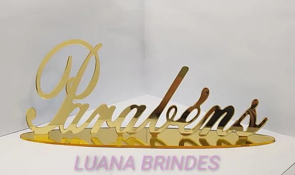 Topo de Bolo/Mesa de Parabéns Espelhado Dourado - 01 unidade
