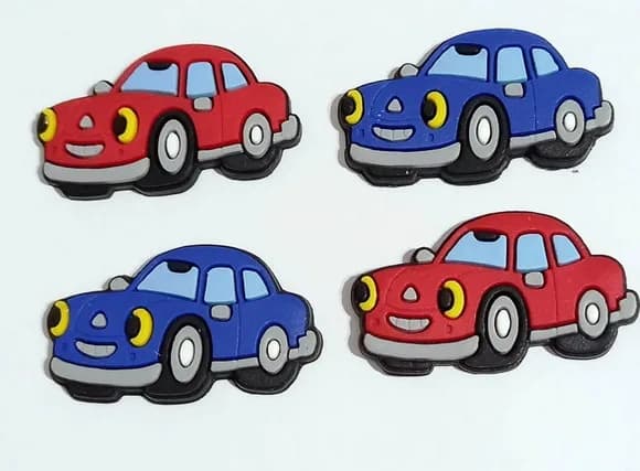 Apliques Carros Azul e Vermelho Emborrachado- 6 Peças