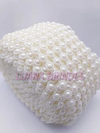 Manta de Meia Pérola Decorada Branca de 12mm - 10cm x 50cm