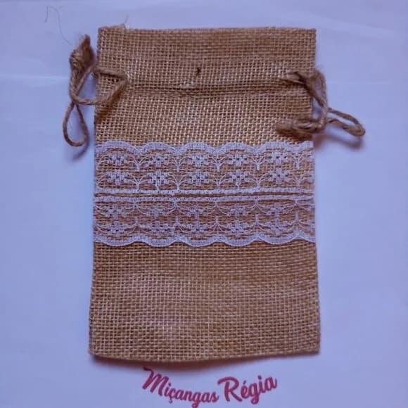 Saquinho Juta com Renda e 9x14cm