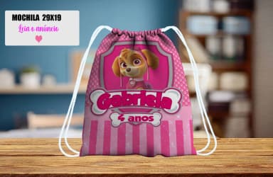 Mochilinha personalizada para lembrancinhas da Skye Patrulha Canina