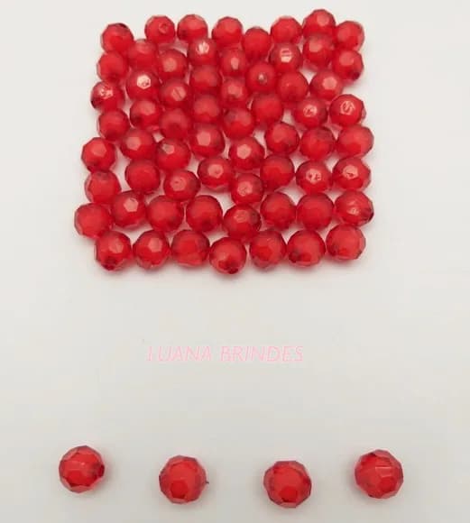 Bolinha Facetada com Miolo Vermelha 8mm Pct 100 Unidades